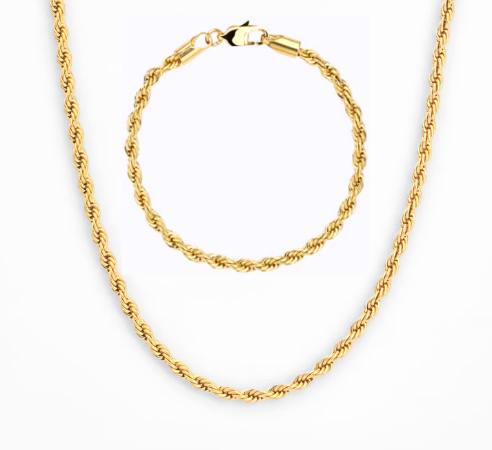 GOLD ROPE CHAIN & BRACELET BUNDLE (3MM)