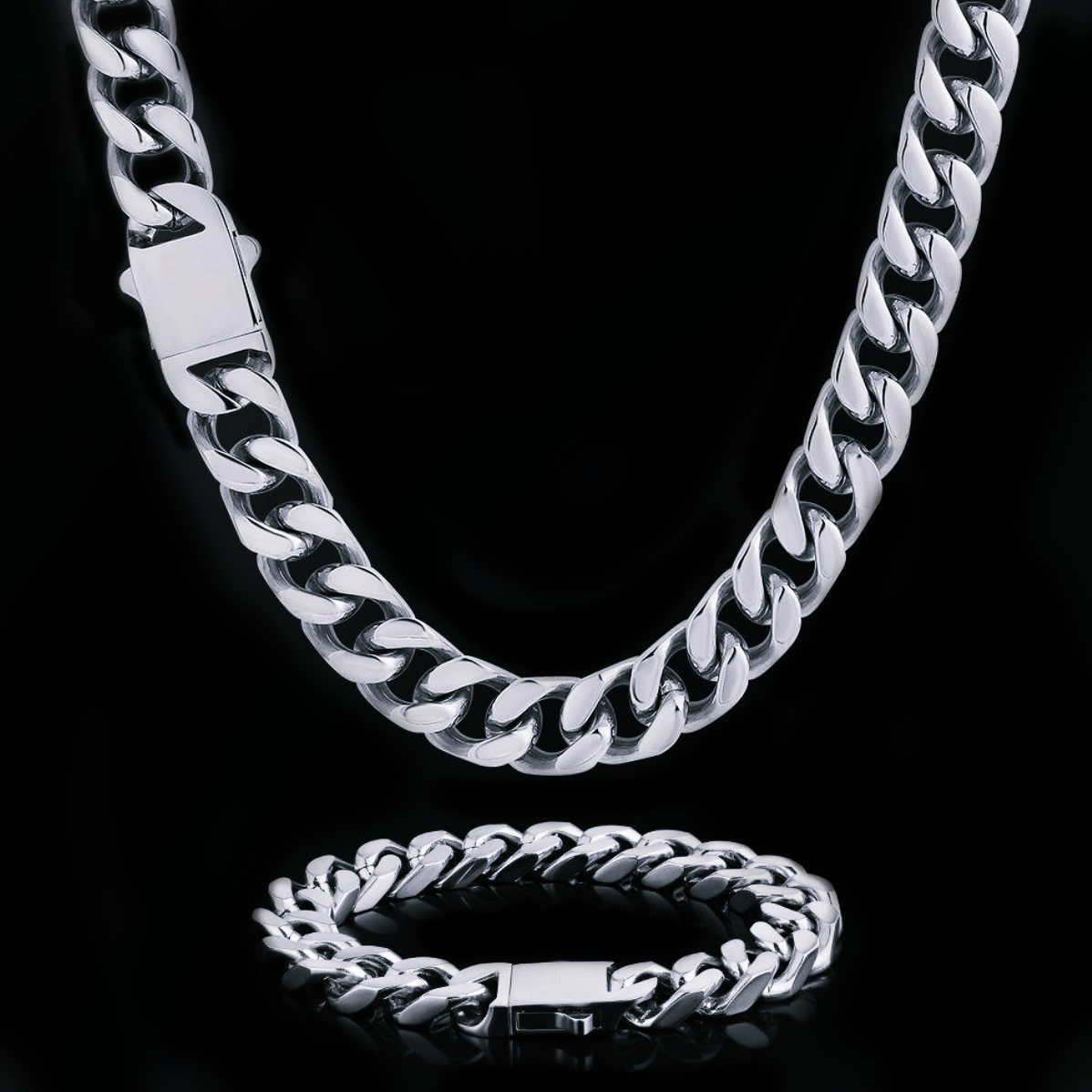 SILVER CUBAN CHAIN & BRACELET BUNDLE (12MM)