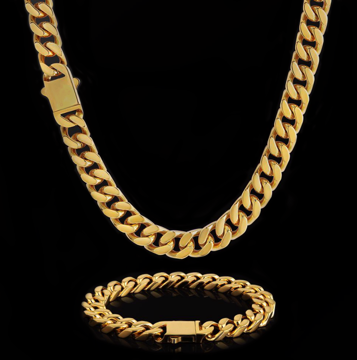 GOLD CUBAN CHAIN & BRACELET BUNDLE (12MM)