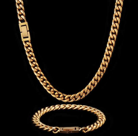 GOLD CUBAN CHAIN & BRACELET BUNDLE (8MM)