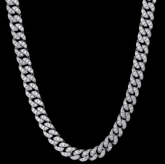 SILVER ICE CUBAN CHAIN (8MM)