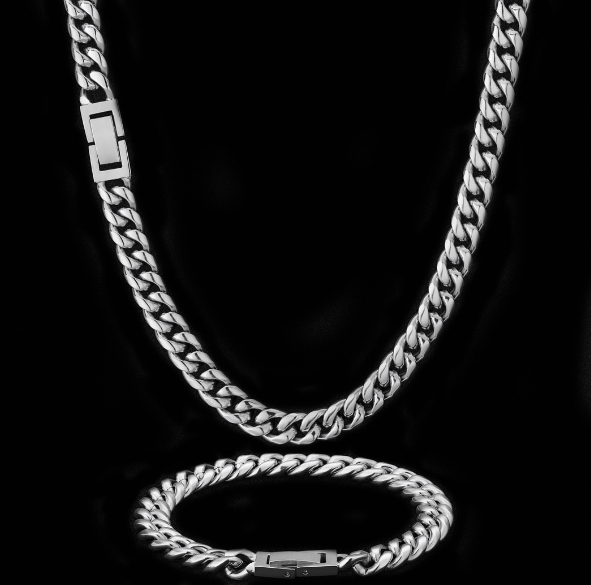 SILVER CUBAN CHAIN & BRACELET BUNDLE (8MM)