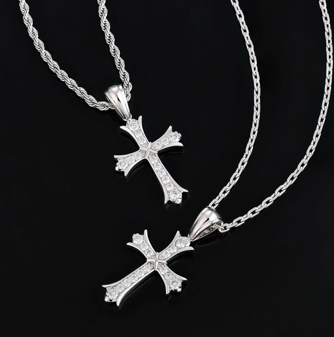 SILVER DIAMOND CROSS CHAIN